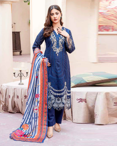 Designer Three Piece | Embroidered - Ashi | Luxury Khaddar