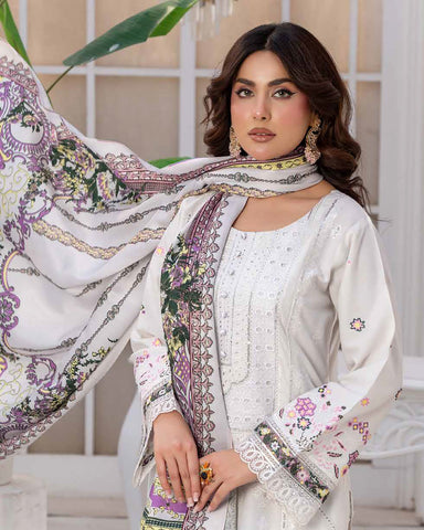 Designer Three Piece | Embroidered - Sadaf | Luxury Dhanak