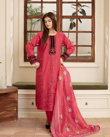 Designer Embroidered Three Piece | Elegant Style | Luxury Winter Cotton