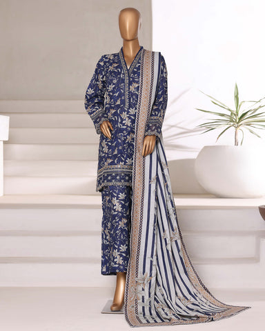 Embroidered Three Piece | Designer Printed - Malika | Winter Khaddar