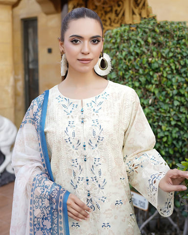 Designer Three Pieces | Embroidered-Mahay | Premium Printed Lawn