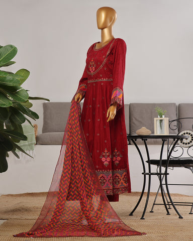 Three Piece | Fancy Embroidered Frock | Premium Jacquard