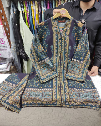 Designer CoOrds Two Piece | Digital Embroidered Prints | Soft Corduroy