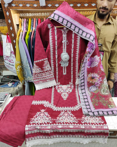 Designer Embroidered Three Piece | Anarkali | Khaddar Cotton