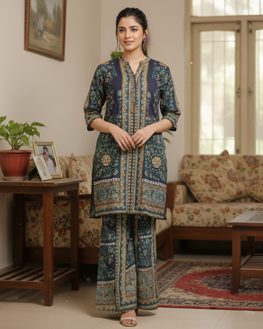 Designer CoOrds Two Piece | Digital Embroidered Prints | Soft Corduroy