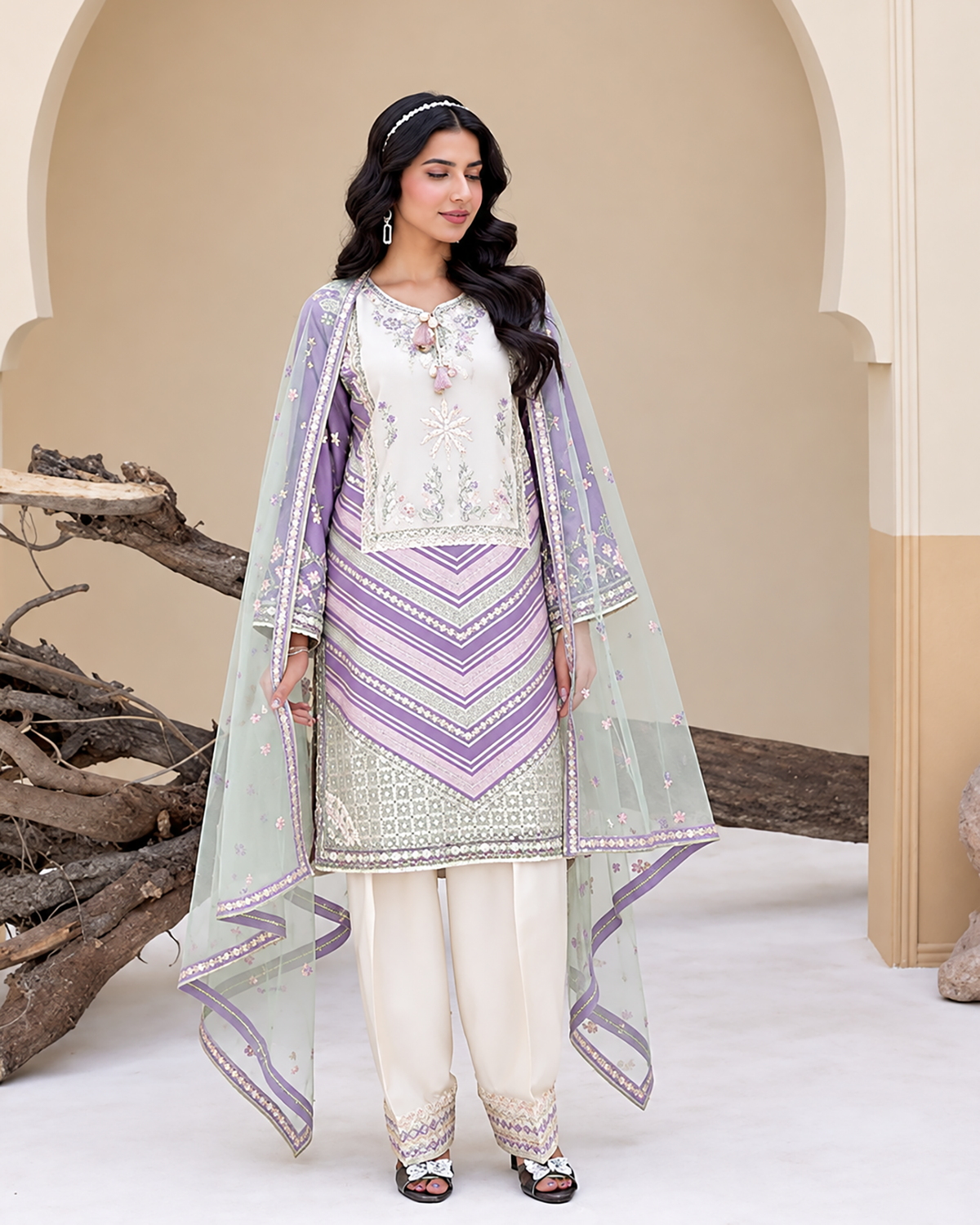 Zahra - Embroidered - Raw Silk