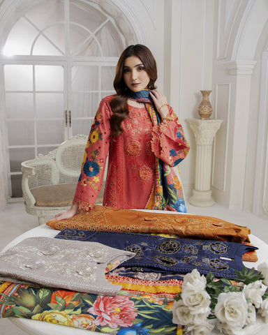 Designer Three Piece | 3D Floral | Embroidered Series | Khaddar