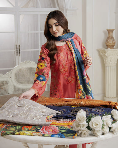 Designer Three Piece | 3D Floral | Embroidered Series | Khaddar