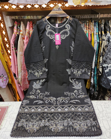 Designer Three Piece | Long Shirt | Embroidered Series | Khaddar