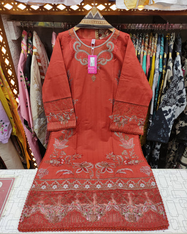 Designer Three Piece | Long Shirt | Embroidered Series | Khaddar