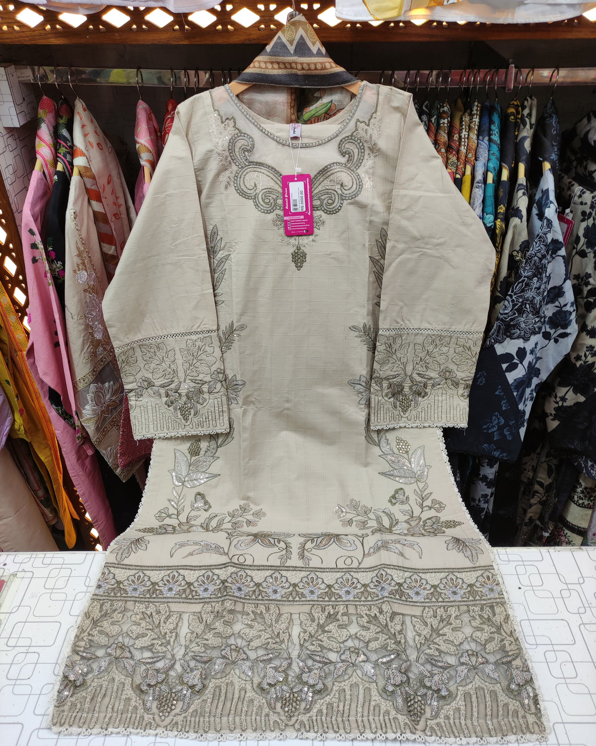 Designer Three Piece | Long Shirt | Embroidered Series | Khaddar