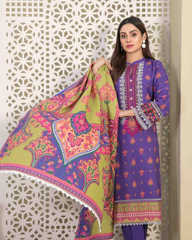 Designer Three Piece | Digital Printed | Embroidered | Khaddar