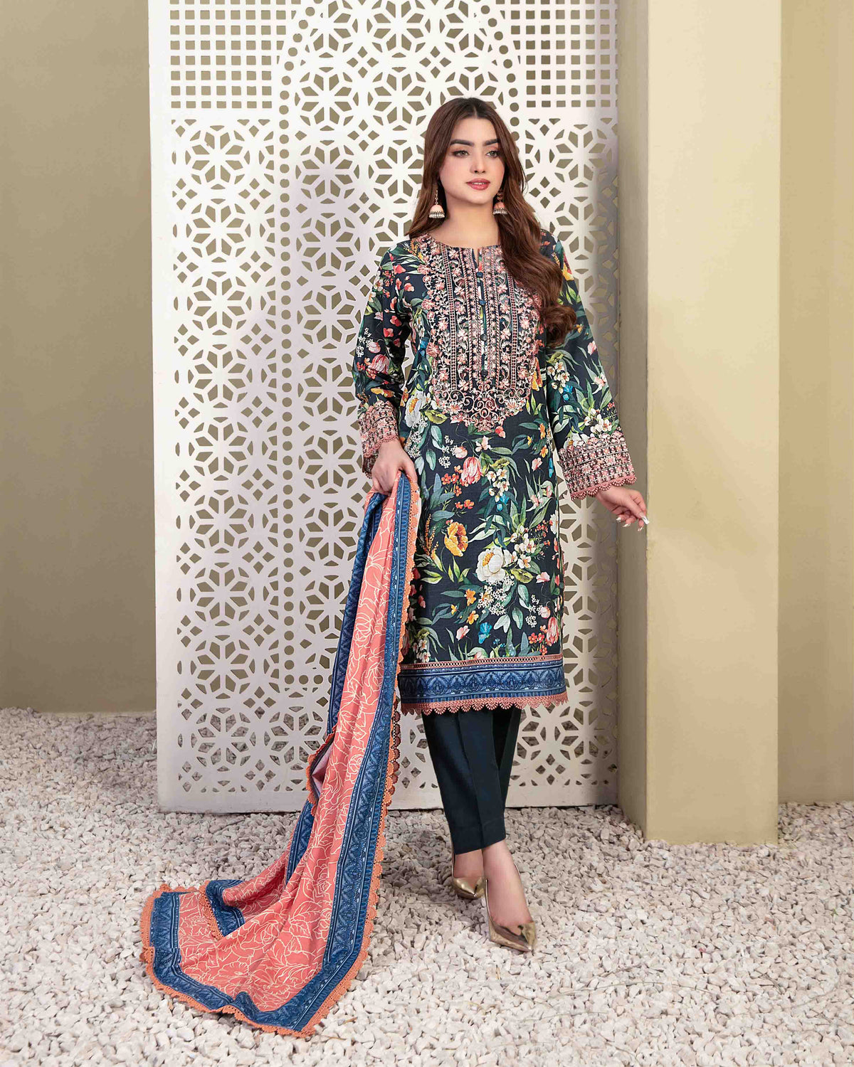 Designer Three Piece | Digital Printed | Embroidered | Khaddar