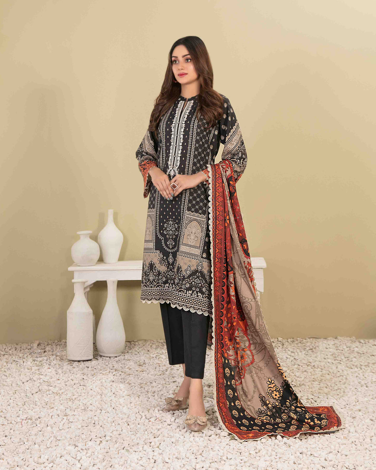 Designer Three Piece | Digital Printed | Embroidered | Khaddar