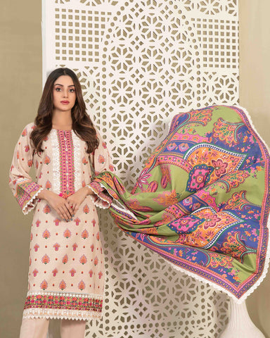 Designer Three Piece | Digital Printed | Embroidered | Khaddar