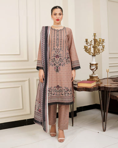 Designer Three Piece | Sequence & Hand Work Embroidered | Winter Cotton