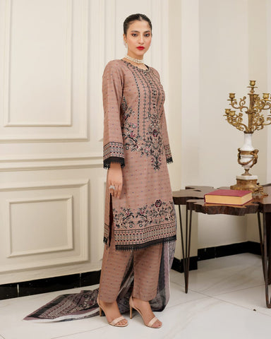 Designer Three Piece | Sequence & Hand Work Embroidered | Winter Cotton