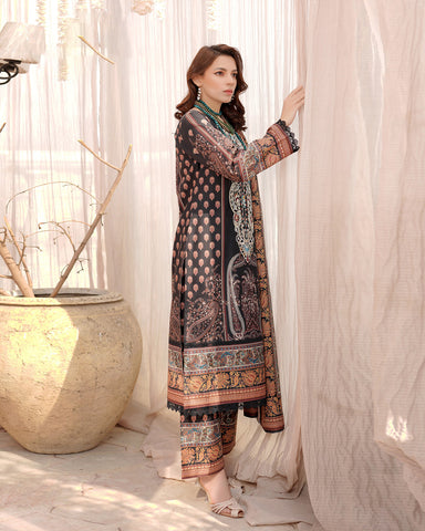 Designer Three Piece | Digital Printed Embroidered | Doria Khaddar