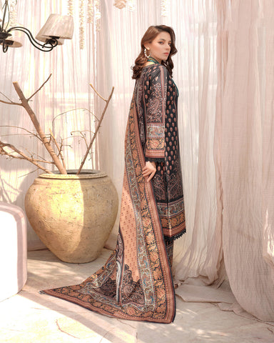 Designer Three Piece | Digital Printed Embroidered | Doria Khaddar