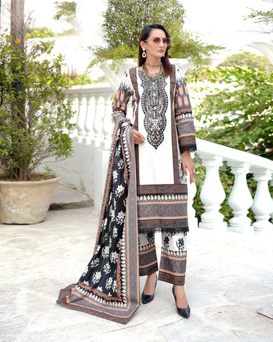 Designer Three Piece | Digital Printed Embroidered | Doria Khaddar