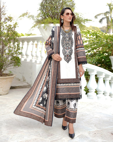 Designer Three Piece | Digital Printed Embroidered | Doria Khaddar