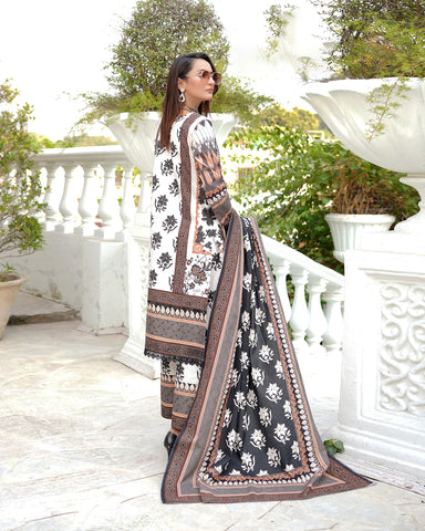 Designer Three Piece | Digital Printed Embroidered | Doria Khaddar