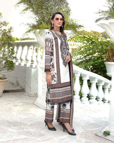 Designer Three Piece | Digital Printed Embroidered | Doria Khaddar