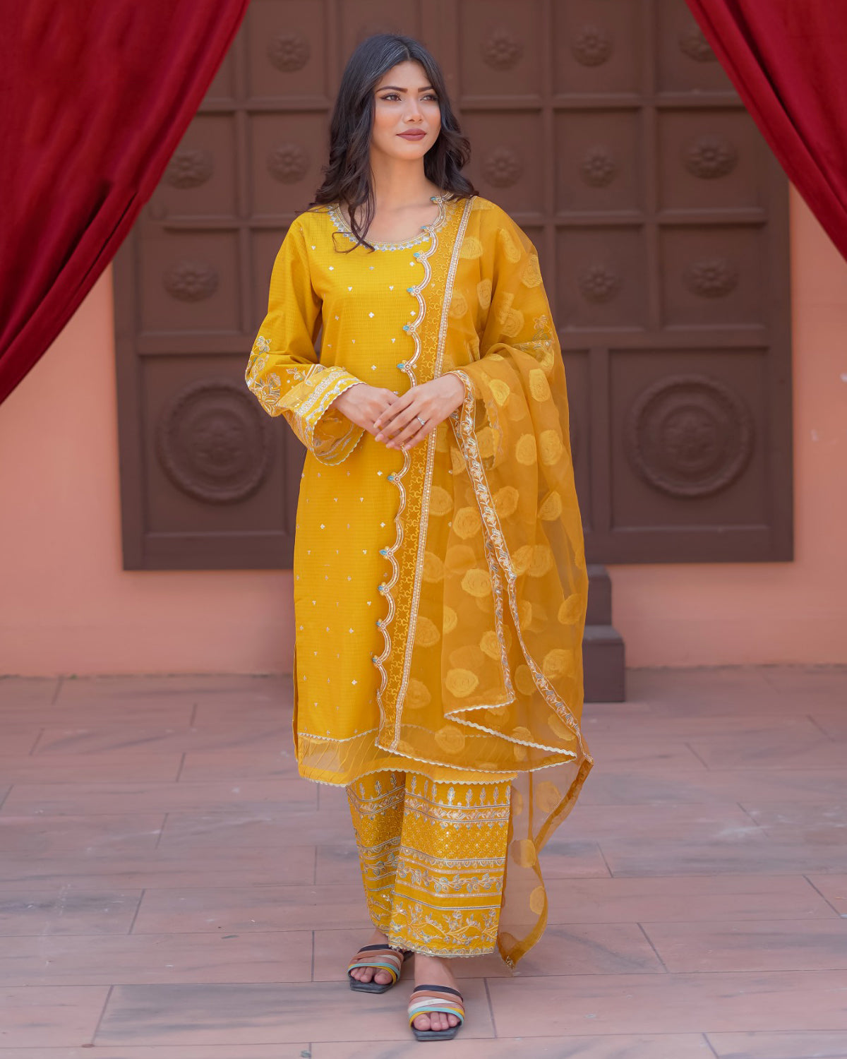 Designer Three Piece | Sequence Embroidered | Winter Cotton