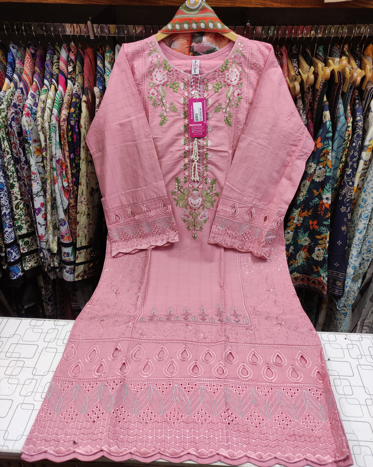 Designer Three Piece | Long Shirt | Boring Border | Khaddar