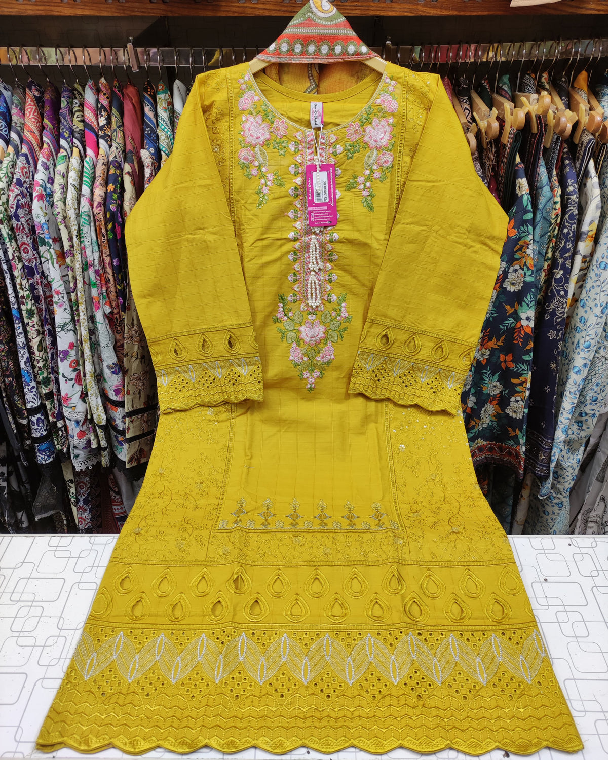 Designer Three Piece | Long Shirt | Boring Border | Khaddar