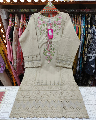 Designer Three Piece | Long Shirt | Boring Border | Khaddar