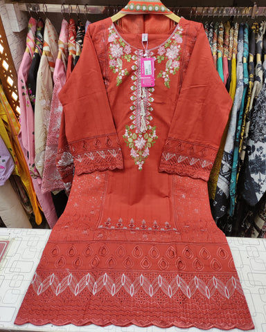 Designer Three Piece | Long Shirt | Boring Border | Khaddar