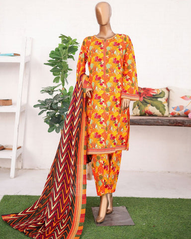 Printed Three Piece | Lace Embellishment | Khaddar