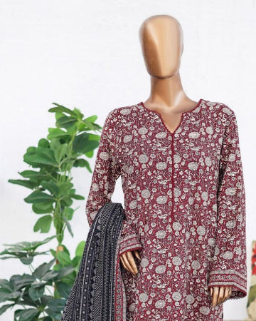 Printed Three Piece | Lace Embellishment | Khaddar