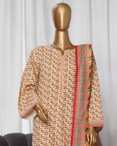 Printed Three Piece | Lace Embellishment | Khaddar