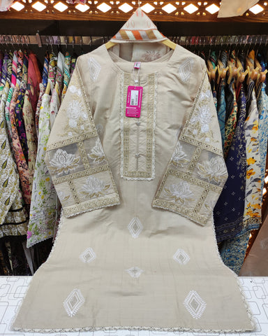 Designer Three Piece | Long Shirt | Embroidered Series | Khaddar