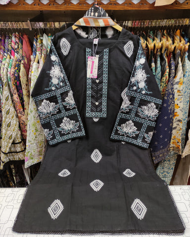 Designer Three Piece | Long Shirt | Embroidered Series | Khaddar