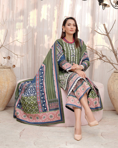 Designer Three Piece | Digital Printed Embroidered | Premium Doria Khaddar