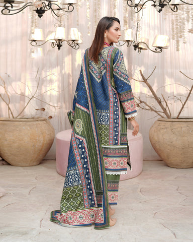 Designer Three Piece | Digital Printed Embroidered | Premium Doria Khaddar