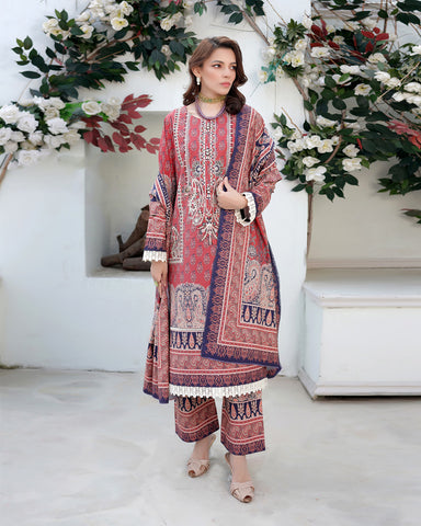 Designer Three Piece | Digital Printed Embroidered | Premium Doria Khaddar