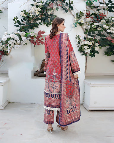 Designer Three Piece | Digital Printed Embroidered | Premium Doria Khaddar