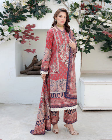 Designer Three Piece | Digital Printed Embroidered | Premium Doria Khaddar