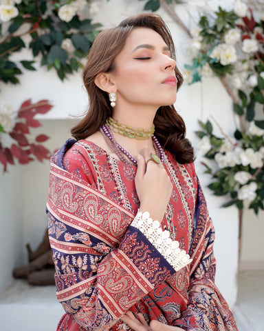 Designer Three Piece | Digital Printed Embroidered | Premium Doria Khaddar