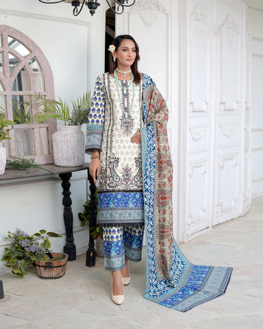 Designer Three Piece | Digital Printed Embroidered | Premium Doria Khaddar