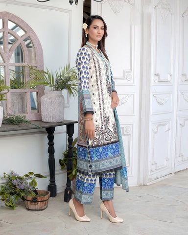 Designer Three Piece | Digital Printed Embroidered | Premium Doria Khaddar