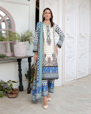 Designer Three Piece | Digital Printed Embroidered | Premium Doria Khaddar