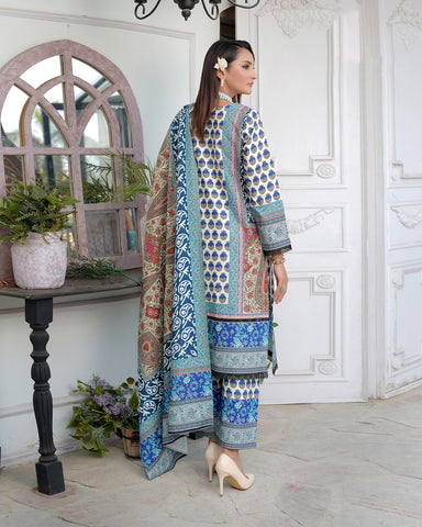 Designer Three Piece | Digital Printed Embroidered | Premium Doria Khaddar