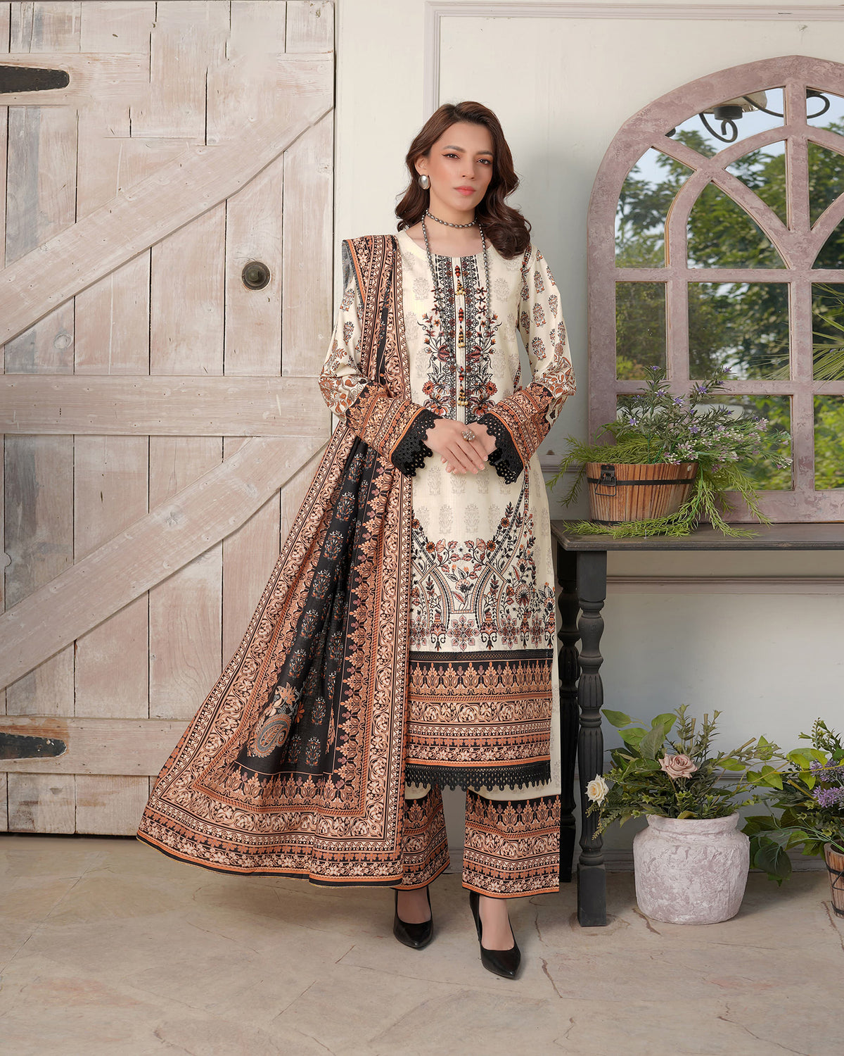 Designer Three Piece | Digital Printed Embroidered | Premium Doria Khaddar