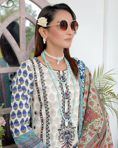 Designer Three Piece | Digital Printed Embroidered | Premium Doria Khaddar