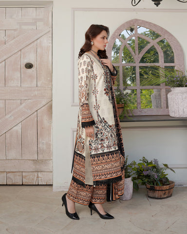 Designer Three Piece | Digital Printed Embroidered | Premium Doria Khaddar